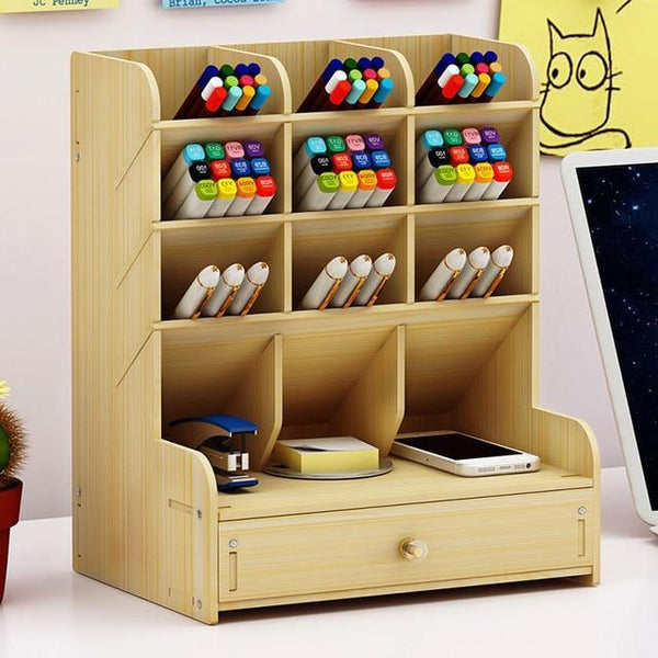 Multi-function Wooden Desktop Pen Holder Office School Storage Case Desk Pen Pencil Organizer