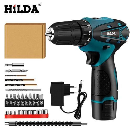 HILDA Electric Drill Cordless Screwdriver Lithium Battery Mini Drill Cordless Screwdriver Power Tools Cordless Drill
