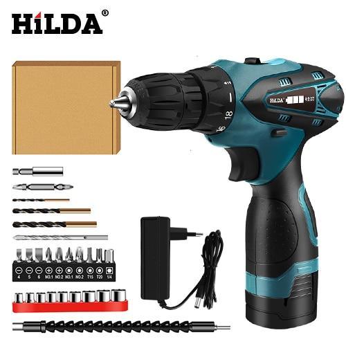 HILDA Electric Drill Cordless Screwdriver Lithium Battery Mini Drill Cordless Screwdriver Power Tools Cordless Drill