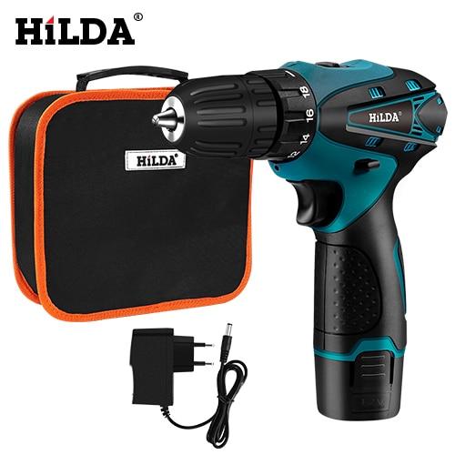 HILDA Electric Drill Cordless Screwdriver Lithium Battery Mini Drill Cordless Screwdriver Power Tools Cordless Drill