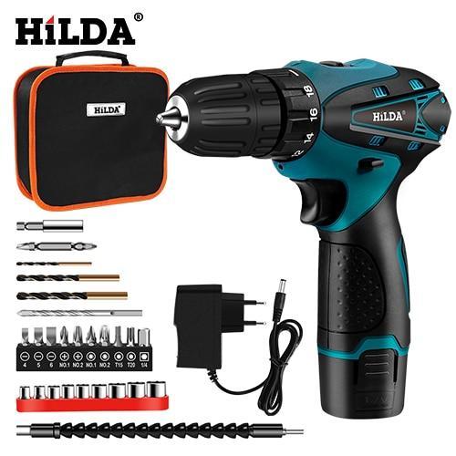 HILDA Electric Drill Cordless Screwdriver Lithium Battery Mini Drill Cordless Screwdriver Power Tools Cordless Drill