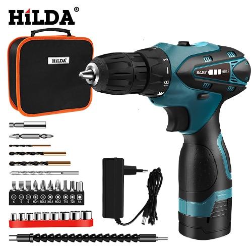 HILDA Electric Drill Cordless Screwdriver Lithium Battery Mini Drill Cordless Screwdriver Power Tools Cordless Drill