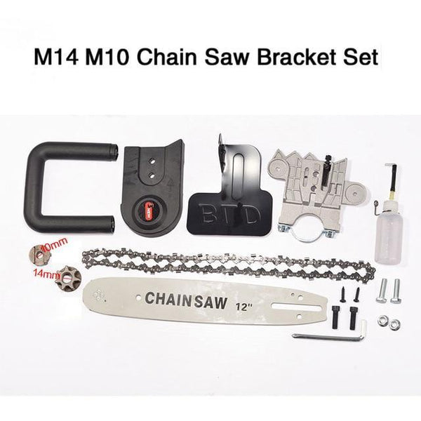 11.5/12 Inch Chainsaw Bracket Changed 100 125 150 Electric Angle Grinder M10/M14/M16 Into Chain Saw Woodworking Power Tool Set
