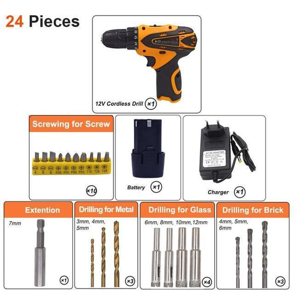 GOXAWEE 21V/12V Electric Screwdriver Cordless Electric Mini Drill Lithium-Ion Battery Operated Rechargeable Power Tools 2-Speed
