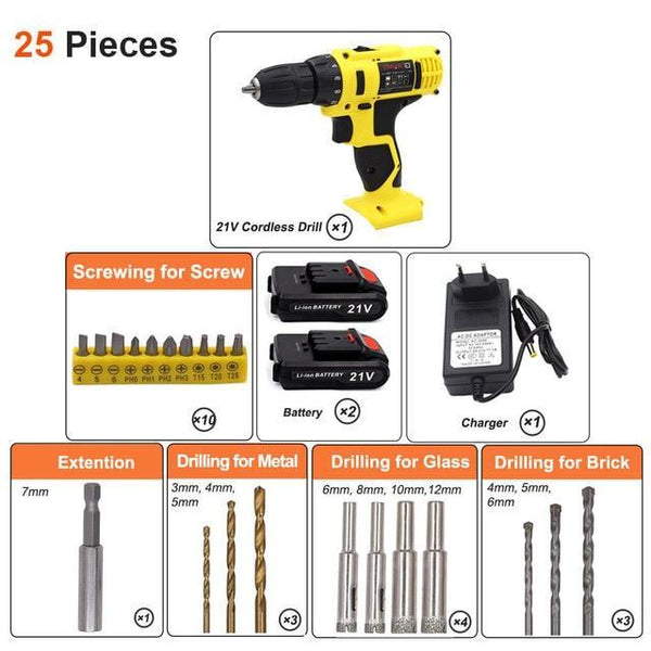 GOXAWEE 21V/12V Electric Screwdriver Cordless Electric Mini Drill Lithium-Ion Battery Operated Rechargeable Power Tools 2-Speed