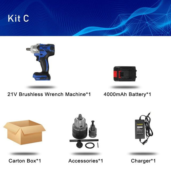 TENWA Electric Wrench Brushless Impact Wrench Socket Wrench 21V 4000mAh Li Battery Hand Drill Installation Power Tools