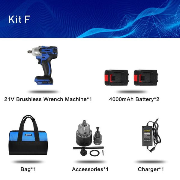 TENWA Electric Wrench Brushless Impact Wrench Socket Wrench 21V 4000mAh Li Battery Hand Drill Installation Power Tools
