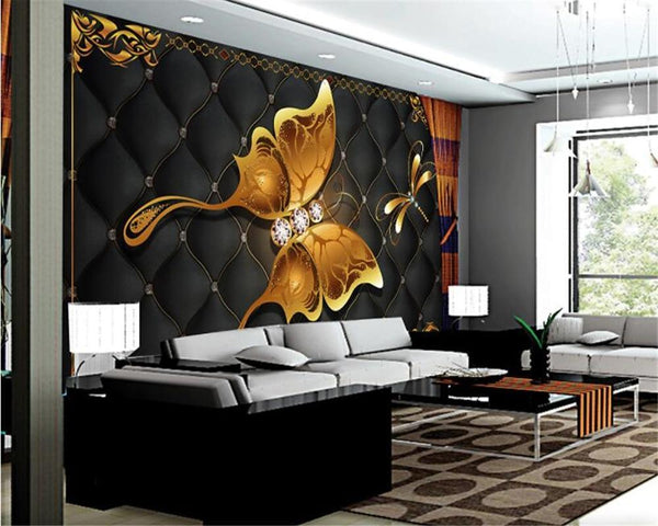Beibehang Custom photo wallpaper gold butterfly jewelry living room interior wallpaper papel de parede wallpaper for walls 3 d