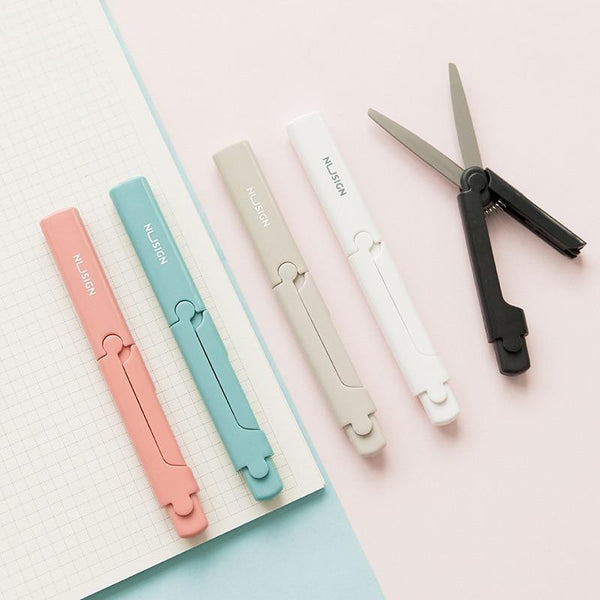 Kawaii Foldable Mini Scissors Creative Solid Color Knife Paper Cutting Stationery Kid Student DIY Hand-cut Tool School Supplies
