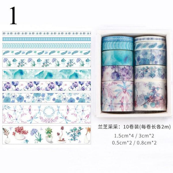 10Pcs/Set Cute Plant Leaves Washi Tape Kawaii Flower Masking Tape Whale Decorative Tape For Sticker Scrapbooking DIY Photo Album
